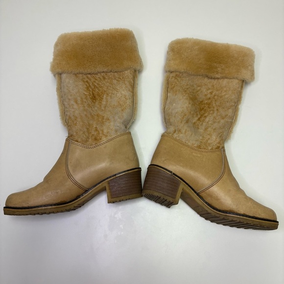 Blondo 70’s Vintage Women’s 9 Shearling Leather Sheepskin Boots Stacked Heel Rad - Picture 11 of 16